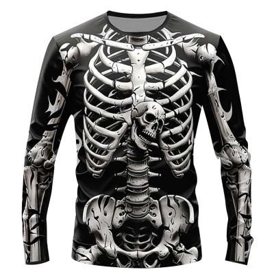 Mymyguoe Halloween Skeleton T-Shirts Men's Sweatshirt 3D Print Long Sleeve Shirts Pullover Long Sleeve Shirt Skeleton T-Shirt Halloween Costume Party Decoration Fancy Dress Costumes Print Streetwear T