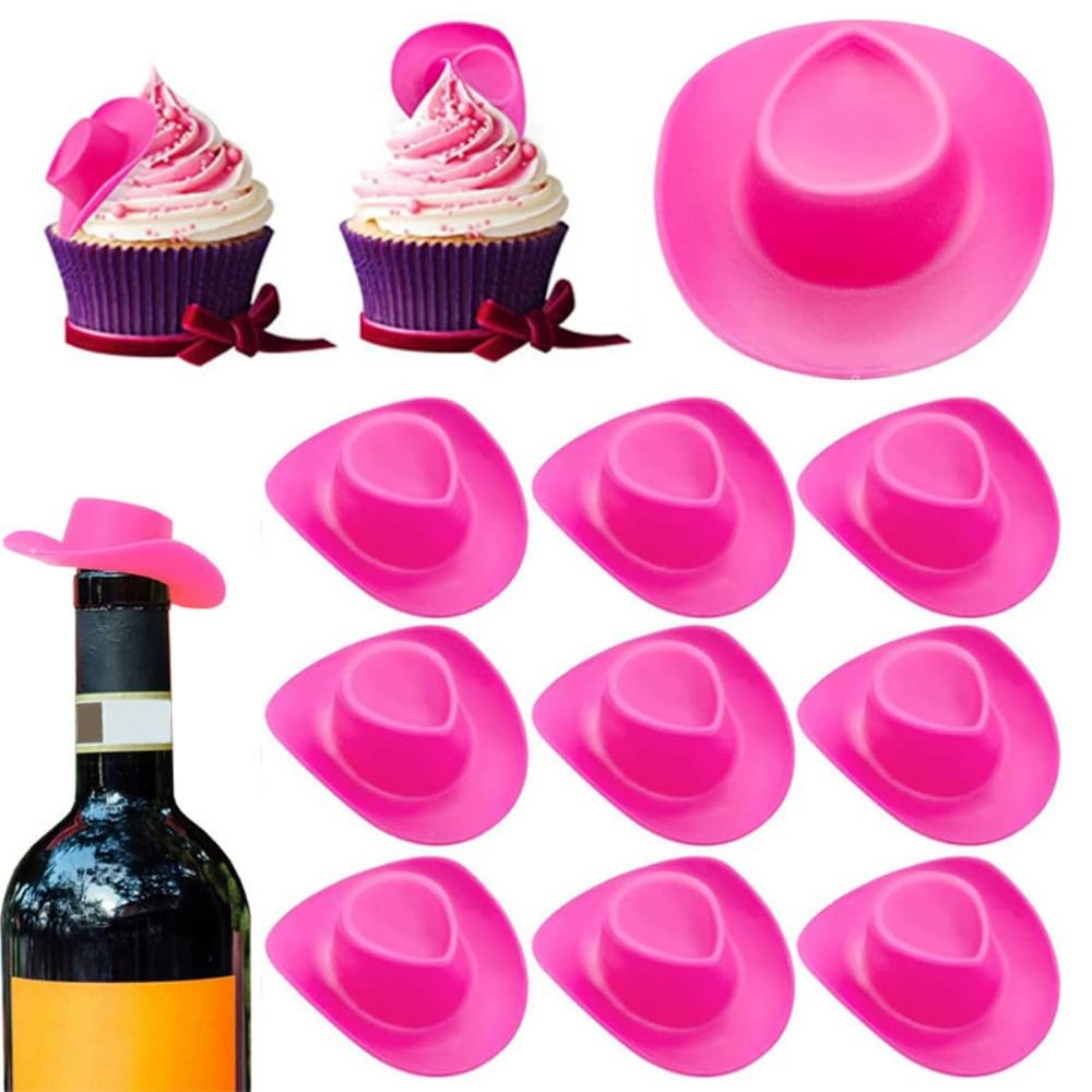 100PCS Toy Cowboy Hat Mini Cap Mirror Ball Accessories Decoration Mini Pink Straw Hat Christmas (PINK)