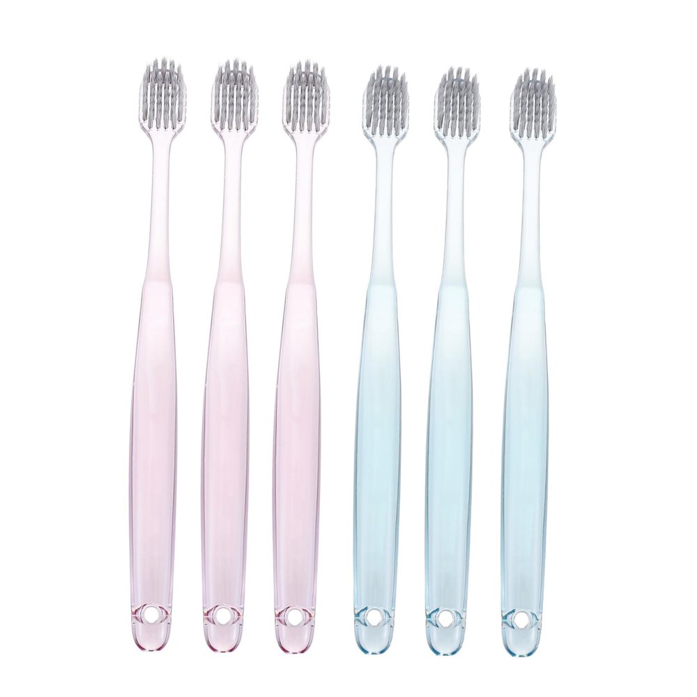 BCOATH Crystal Silver Ion Toothbrush Set, 6pcs Wide Head Soft Bristle Oral Care Toothbrushes for Adults, Travel and Home Use, Green Pink Colors
