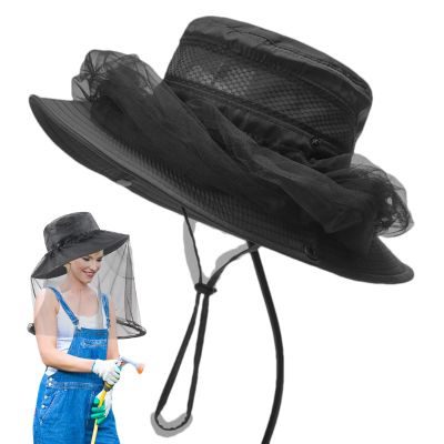 Buerfu Head Net Beekeeping Hat, Bee Keeper Head Covering, Quick-Drying Wide-Brim Summer Sun Protection Mesh Anti-Gnat Hat Face Sunshade Black