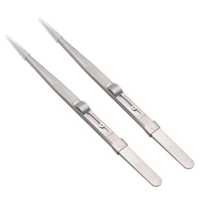 HAPINARY 2pcs Steel Jewelry Tweezers Set for Nail Art Professional Pointed Tweezers Kit Lock and Non-Slip for Repair and DIY