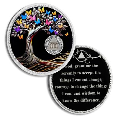 29 Years Sobriety Coin Butterfly Tree of Life AA Chips and Medallions Sobriety Recovery Chip Sober Token Sobriety Gifts for Men Women Celebrating Alcoholics Anonymous Recovery