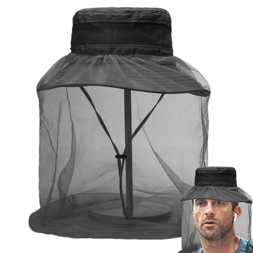 Head Net Hat for Men - Face Neck Fly Netting Hood | Summer Anti-Gnat Head Covering Quick-Drying for Outdoor, Wide-Brim Sunscreen Black