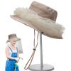 Dmuzsoih Beekeeping Hat for Women - Face Neck Fly Netting Hood,Summer Anti-Gnat Head Covering Quick-Drying for Outdoor, Wide-Brim Sunscreen Beige view 1