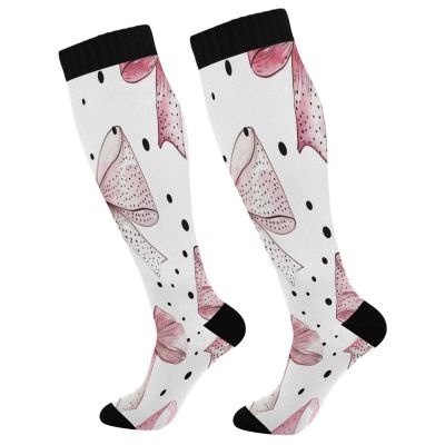 SKYSHU Bow Pink Compression Socks for Women Men(1 Pair), Non-Slip Circulation Knee High Stockings Long Tube Stocking for Running Cycling Travel Nurse Medical,20-30 mmHg