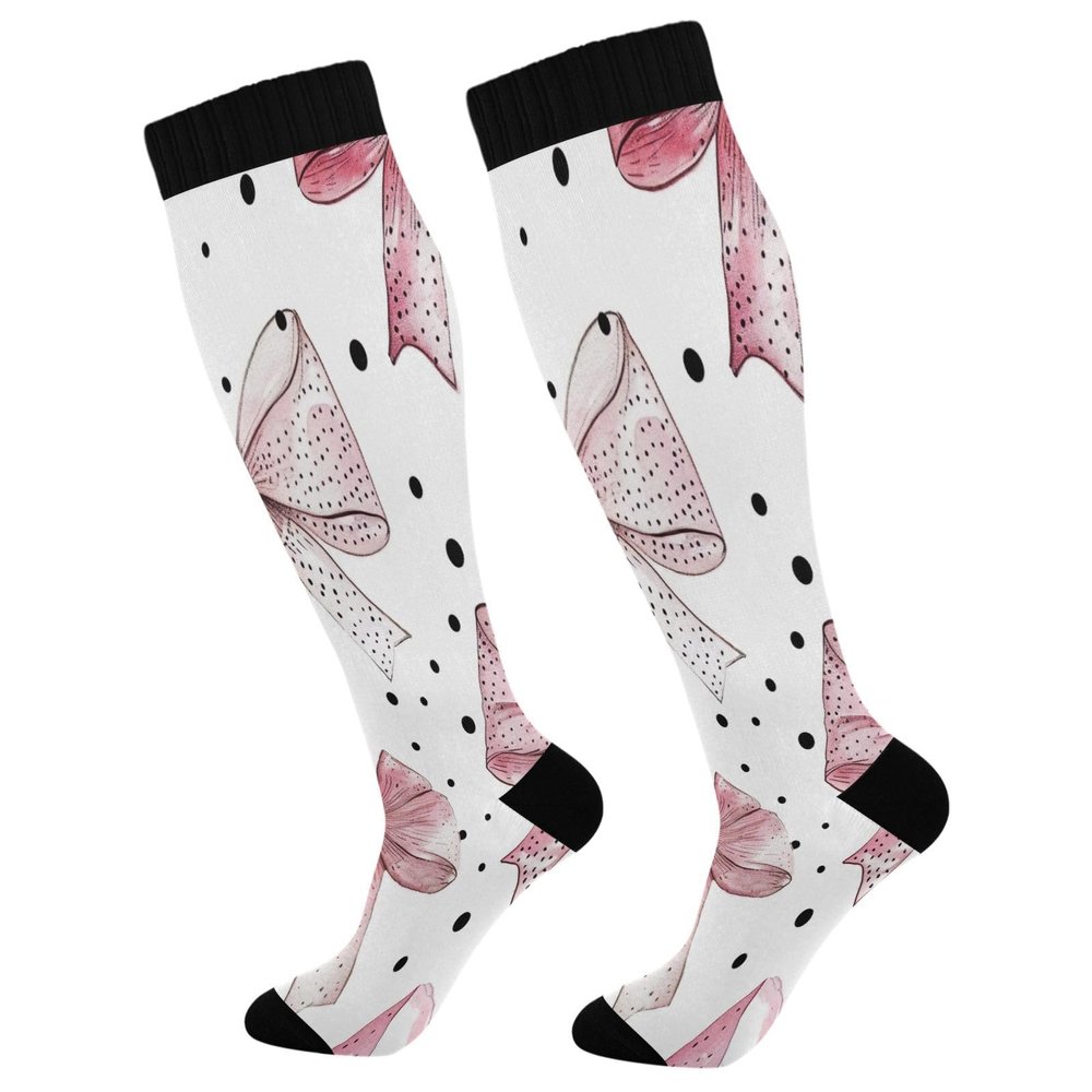 SKYSHU Bow Pink Compression Socks for Women Men(1 Pair), Non-Slip Circulation Knee High Stockings Long Tube Stocking for Running Cycling Travel Nurse Medical,20-30 mmHg