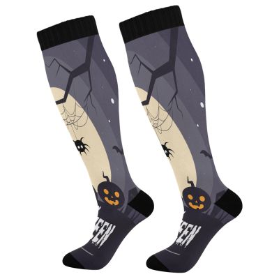 SKYSHU Halloween Compression Socks for Women Men(1 Pair), Non-Slip Circulation Knee High Stockings Long Tube Stocking for Running Cycling Travel Nurse Medical,20-30 mmHg