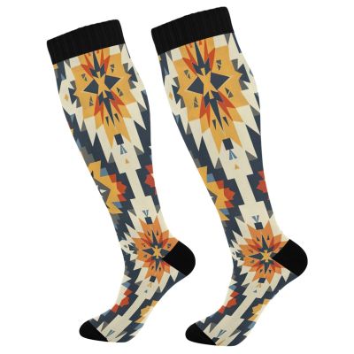 SKYSHU Aztec Compression Socks for Women Men(1 Pair), Non-Slip Circulation Knee High Stockings Long Tube Stocking for Running Cycling Travel Nurse Medical,20-30 mmHg