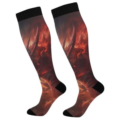 SKYSHU Dragon Compression Socks for Women Men(1 Pair), Non-Slip Circulation Knee High Stockings Long Tube Stocking for Running Cycling Travel Nurse Medical,20-30 mmHg