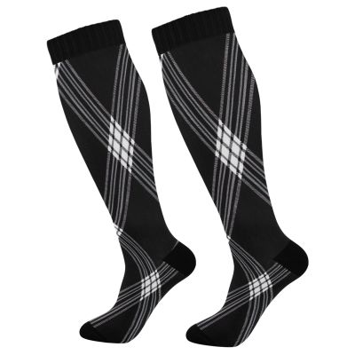 SKYSHU Check Plaid Compression Socks for Women Men(1 Pair), Non-Slip Circulation Knee High Stockings Long Tube Stocking for Running Cycling Travel Nurse Medical,20-30 mmHg