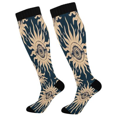 SKYSHU Evil Eye Sun Compression Socks for Women Men(1 Pair), Non-Slip Circulation Knee High Stockings Long Tube Stocking for Running Cycling Travel Nurse Medical,20-30 mmHg