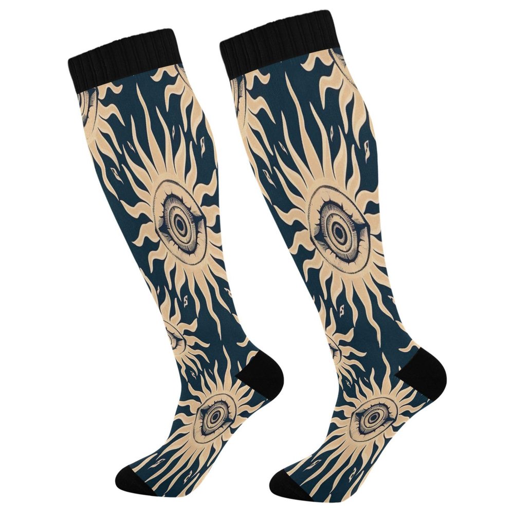 SKYSHU Evil Eye Sun Compression Socks for Women Men(1 Pair), Non-Slip Circulation Knee High Stockings Long Tube Stocking for Running Cycling Travel Nurse Medical,20-30 mmHg