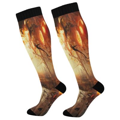 SKYSHU Halloween Compression Socks for Women Men(1 Pair), Non-Slip Circulation Knee High Stockings Long Tube Stocking for Running Cycling Travel Nurse Medical,20-30 mmHg