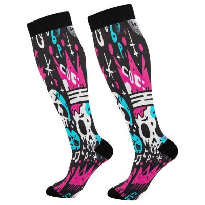 SKYSHU Skull Compression Socks for Women Men(1 Pair), Non-Slip Circulation Knee High Stockings Long Tube Stocking for Running Cycling Travel Nurse Medical,20-30 mmHg