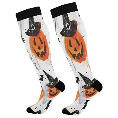 SKYSHU Halloween Witch Compression Socks for Women Men(1 Pair), Non-Slip Circulation Knee High Stockings Long Tube Stocking for Running Cycling Travel Nurse Medical,20-30 mmHg