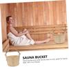 KONTONTY Classic Wooden Sauna Bucket Wood Barrel with Plastic Liner for Home and Spa Use Practical Handheld Water Scoop Set for Sauna and Steam Room Bathing Decorative Wood Barrel view 4