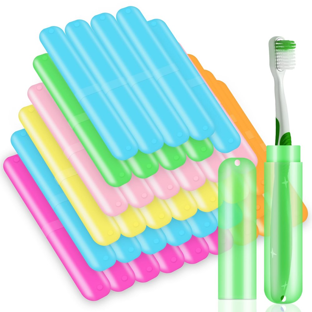 50 Pieces Travel Toothbrush Holder, Toothbrush Travel Case Cup Bulk, Portable Plastic Dust Proof Breathable, Toothbrush Holder for Travel Bathroom Indoor Outdoor Travel Trip Camping School