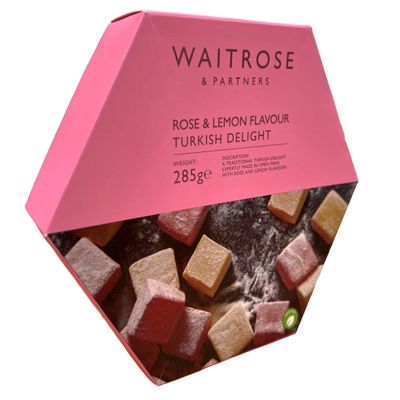 Turkish Delight Rose & Lemon Waitrose 285g Delicious Dusted Icing Sugar Classic Treat for Turkish Delight Fans Xmas Recipe (1 Pack)