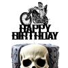 Glitter Motorcycle And Cool Biker Happy Birthday Cake Topper, Motorbike Rider Racing Theme Party, Cool Skull Theme Party Decoration Supplies view 1