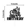 Glitter Motorcycle And Cool Biker Happy Birthday Cake Topper, Motorbike Rider Racing Theme Party, Cool Skull Theme Party Decoration Supplies view 3