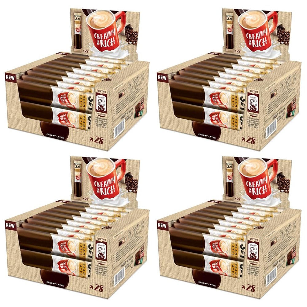 Instant Coffee Sachets Single Serving 3in1 Strong Original Creamy Long Fresh Date (112 Sachets, Creamy)
