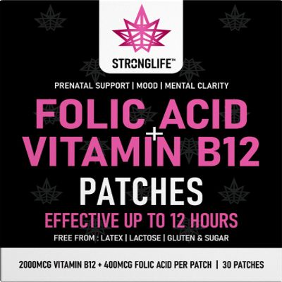 Folic Acid & Vitamin B12 Patches  High Absorption, 12-Hour Release  Supports Energy, Mood, & Immune Health  Easy-to-Use  30 Patches  Natural Ingredients  Like - Capsules & Powder