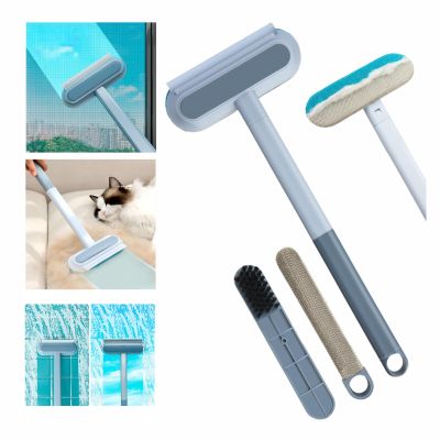 2024 New 4 in 1 Window Screen Cleaning Brush with Handle, Wet and Dry Window Cleaner with Squeege, Dog and Cat Hair Remover, Suitable for Furniture, Carpet, Clothes, Bedding, Window Screen