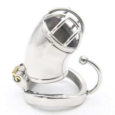 Male Chastity Device Made of Steel Cock Cage for Adult Sex Game with Scrotum Separator, Cage Length 60mm with 3 Size Rings(3 Size Rings)