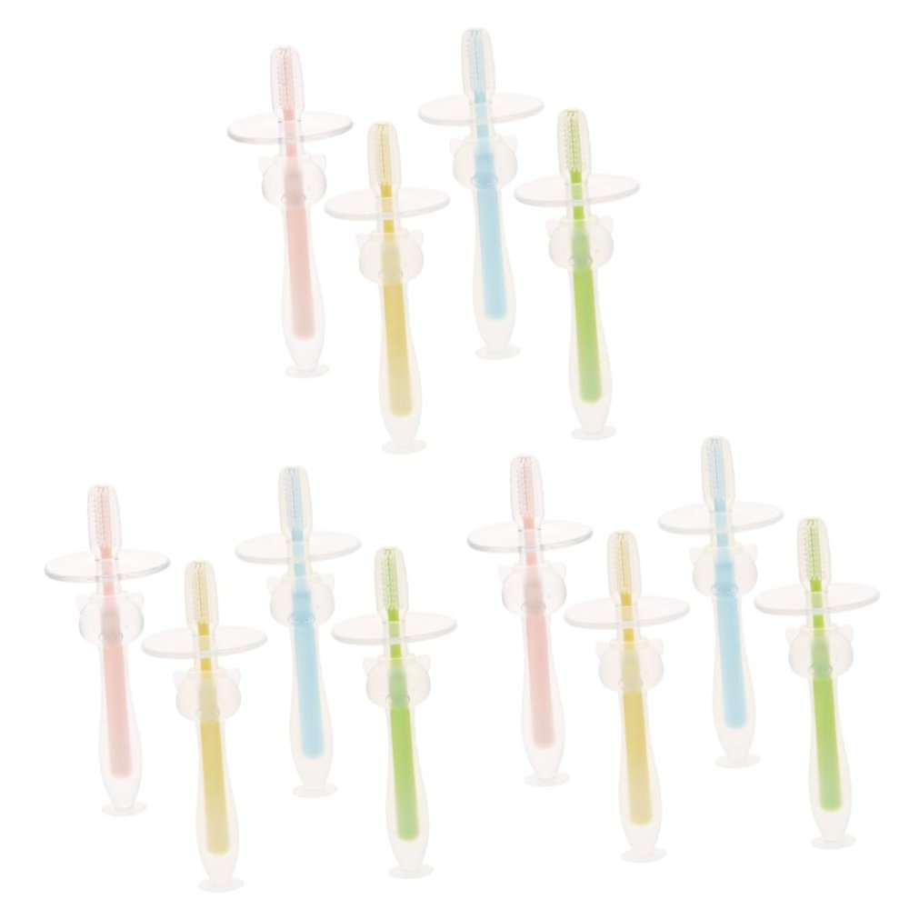 Healvian 12pcs Toothbrushes Boy Girl Training Silicone Toothbrushes Suction Base for Boy Girl