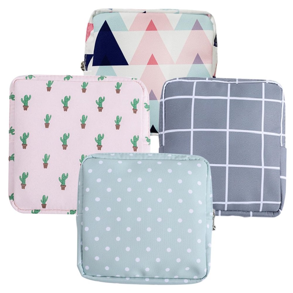 Healvian 4pcs Sanitary Napkin Storage Bag Women Portable Period Pouch Organizer for School Nurse Bags