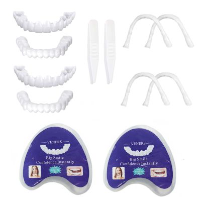 Flipped Warmth 2 Pairs Clip in Veneers Teeth, Instant False Teeth Snap on Dentures Top And Bottom Set Veneers Teeth for Men Women