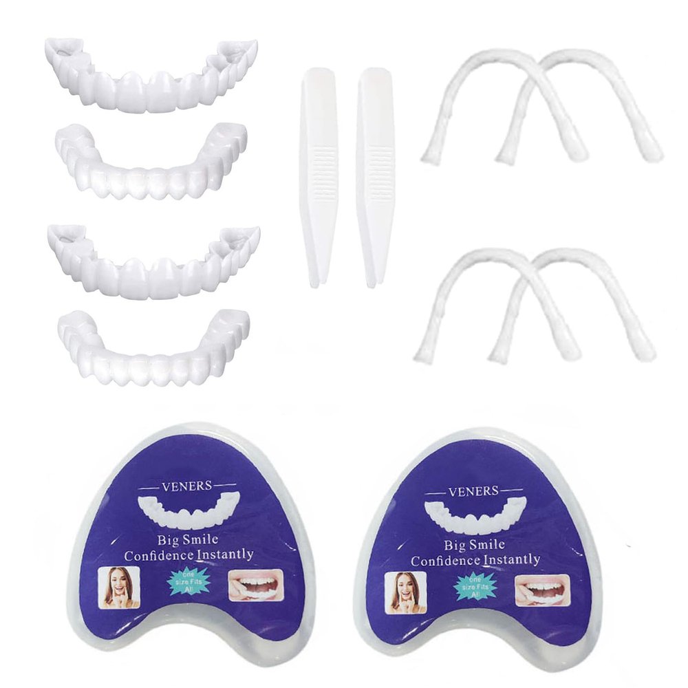 Flipped Warmth 2 Pairs Clip in Veneers Teeth, Instant False Teeth Snap on Dentures Top And Bottom Set Veneers Teeth for Men Women