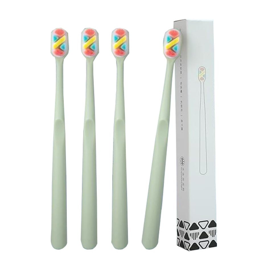 Individual Packaged Manual Toothbrushes, Soft Toothbrushes for Adults Extra Clean Toothbrush Set 4 Counts-Green