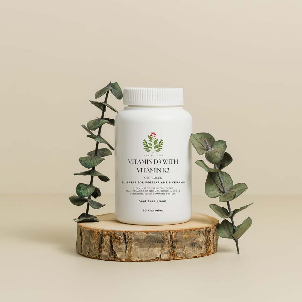 Ana Hatler Vitamin D3 with Vitamin K2 Food Supplement - 90 Capsules for Bone & Heart Health Healthcare Edible