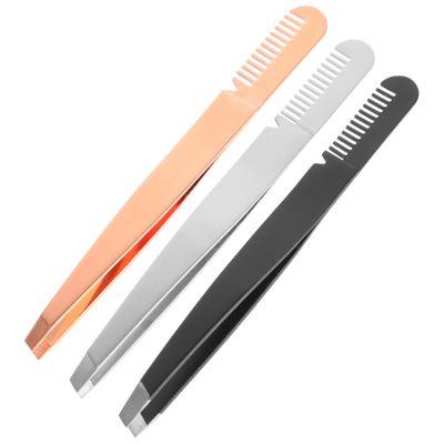 HONMEET 3pcs Tweezer Comb Eyebrow Tools Stainless Steel Tweezers Combs for Women Precision Eyebrow for Makeup