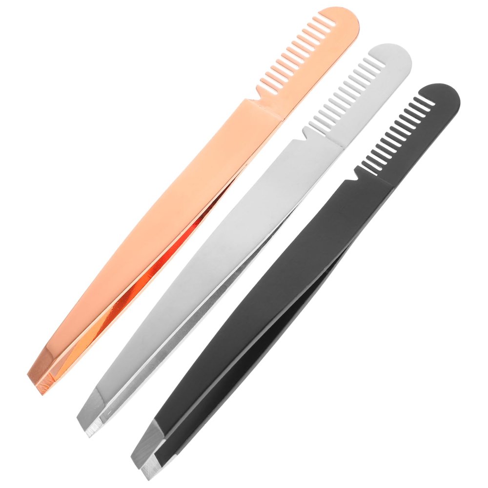 HONMEET 3pcs Tweezer Comb Eyebrow Tools Stainless Steel Tweezers Combs for Women Precision Eyebrow for Makeup
