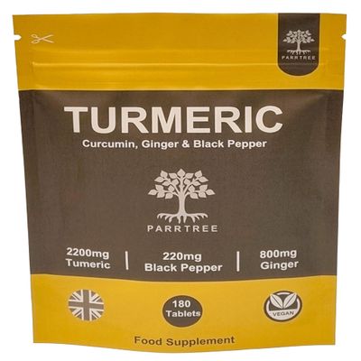 Turmeric Tablets 2200mg with Black Pepper and Ginger - 180 Tablets - High Strength 95% Curcumin Supplement - Tablets not Capsules - Vegan and Gluten Free - Made in The UK