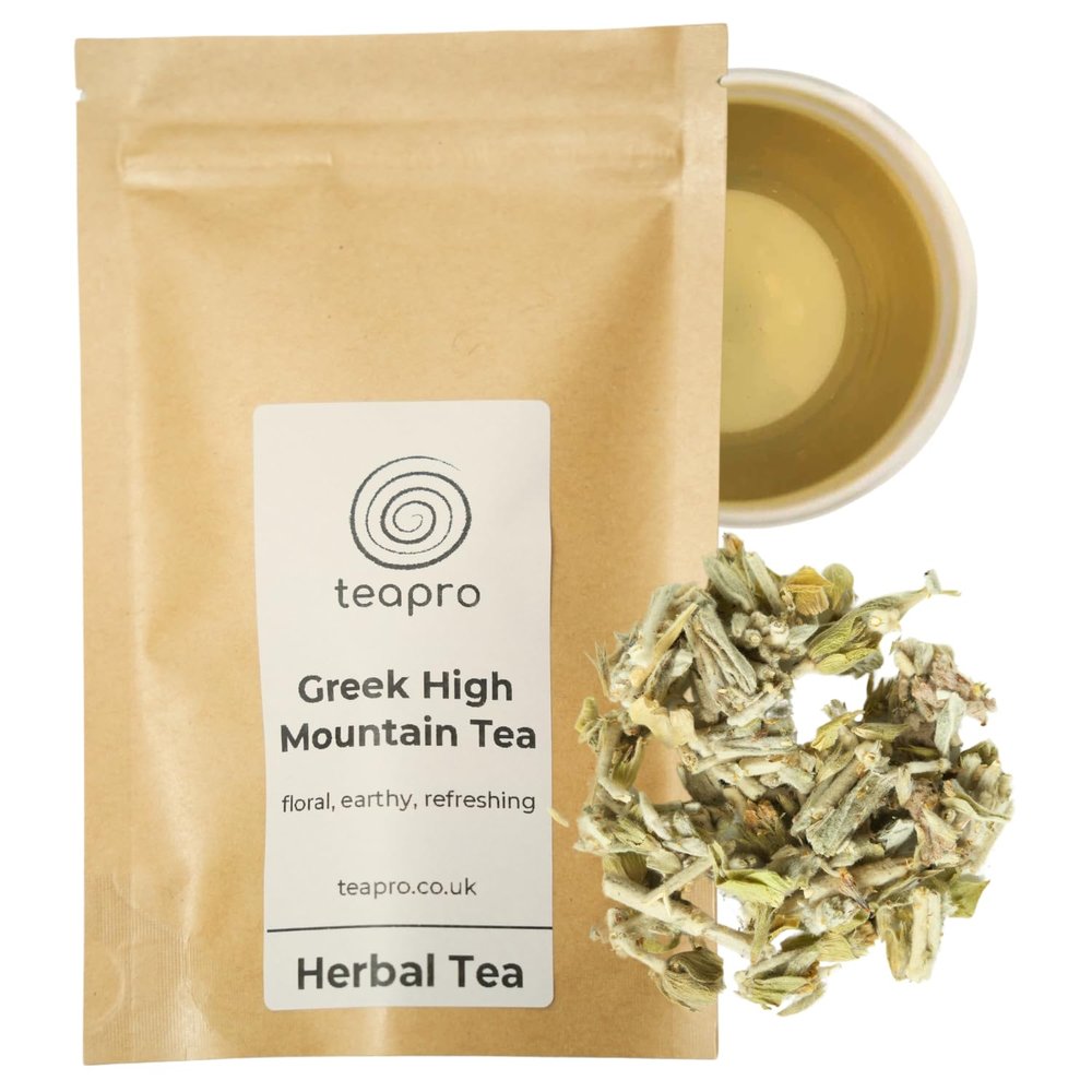 Teapro Greek Mountain Tea 100g | Ironwort Tea Loose Leaf | Caffeine-Free Greek Herbal Tea with Stimulating & Refreshing Aroma | Mursal Tea | Premium 100% Pure & Natural Sideritis Scardica Infusion