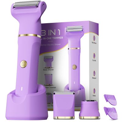 3 in 1 Electric Bikini Trimmer for Women - IPX7 Waterproof Wet Dry Body Shaver, Pubic Hair Trimmer, Facial Hair Remover With Ceramic Blade, USB Recharge Dock - Gift for Women