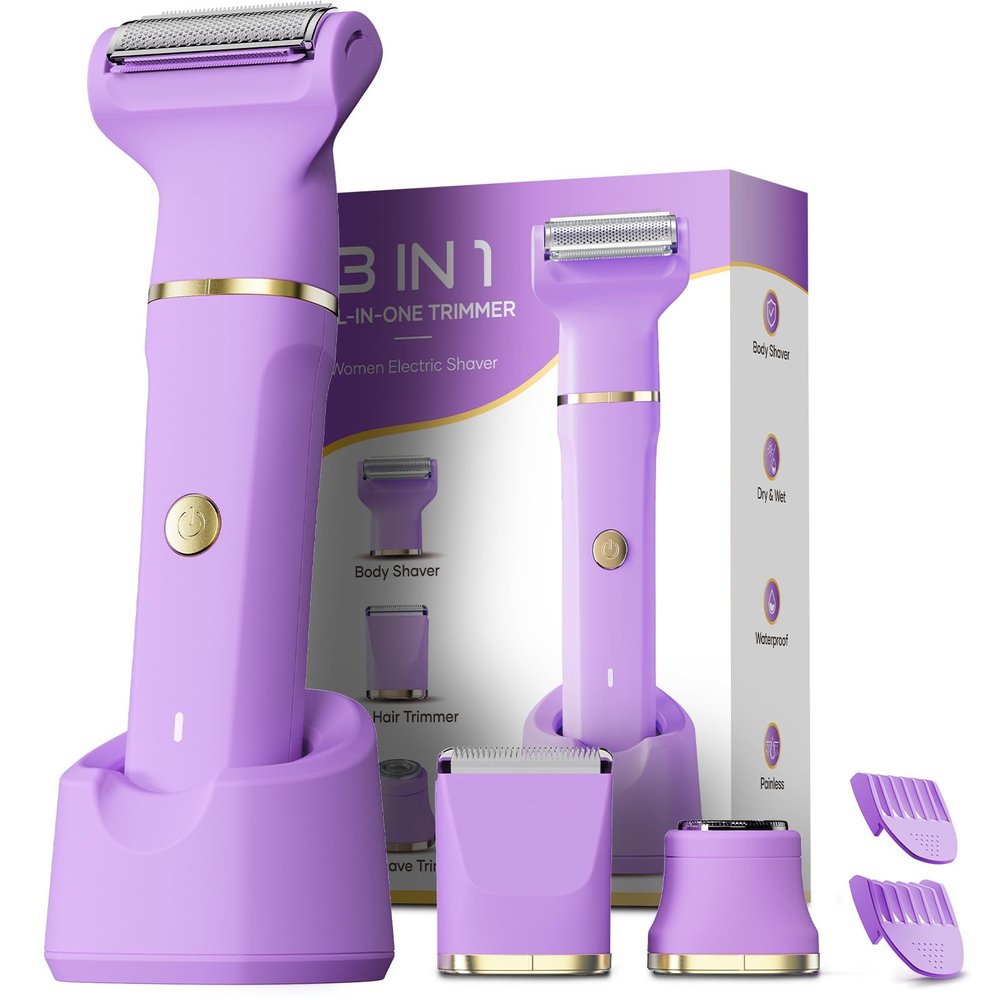 3 in 1 Electric Bikini Trimmer for Women - IPX7 Waterproof Wet Dry Body Shaver, Pubic Hair Trimmer, Facial Hair Remover With Ceramic Blade, USB Recharge Dock - Gift for Women