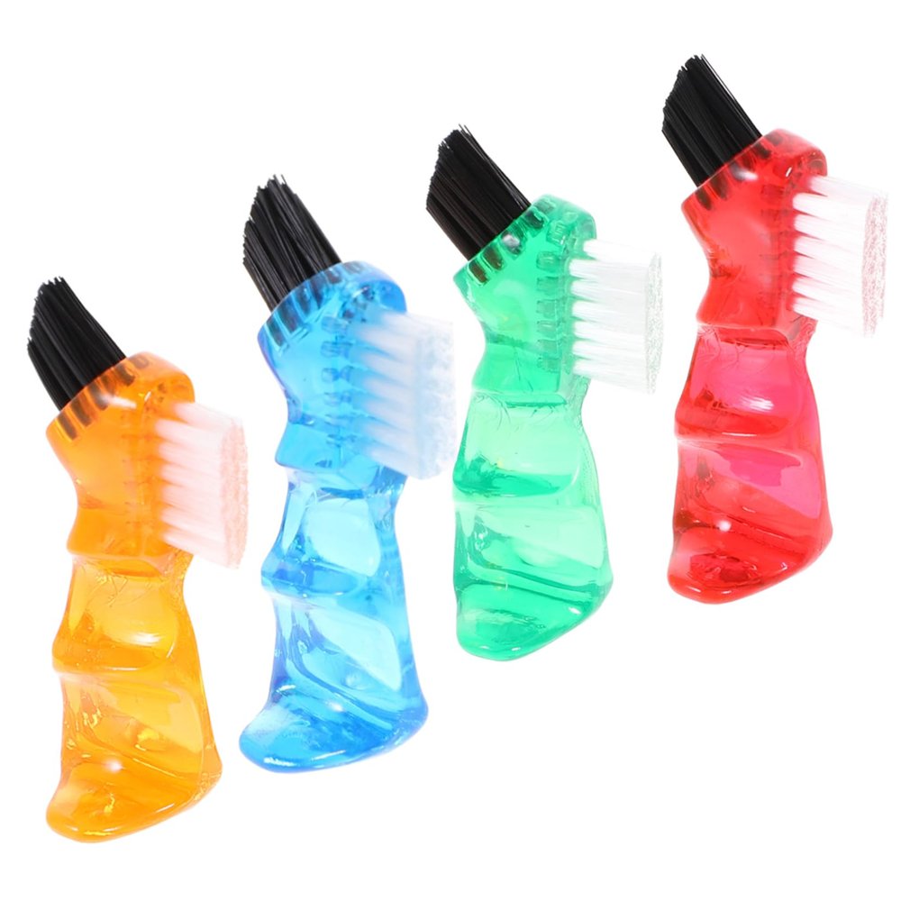 SEWOART 4pcs Mini Denture Brush Set Double-Head Multi-Functional Small Toothbrush Portable for Personal Oral Care Home Cleaning Blue Red Orange Green