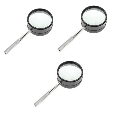 Healvian 3pcs Magnification Full-metal Identification Magnifying Glass Lens Handle Optical Lens for Jewelry Identification