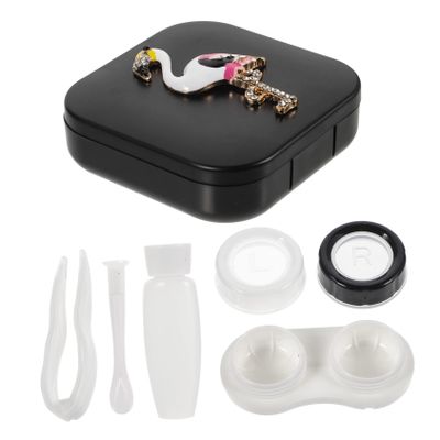 SEWOART Flamingo Rhinestone Case Lens Holder Small Travel Case for Eyes Lens Organizer