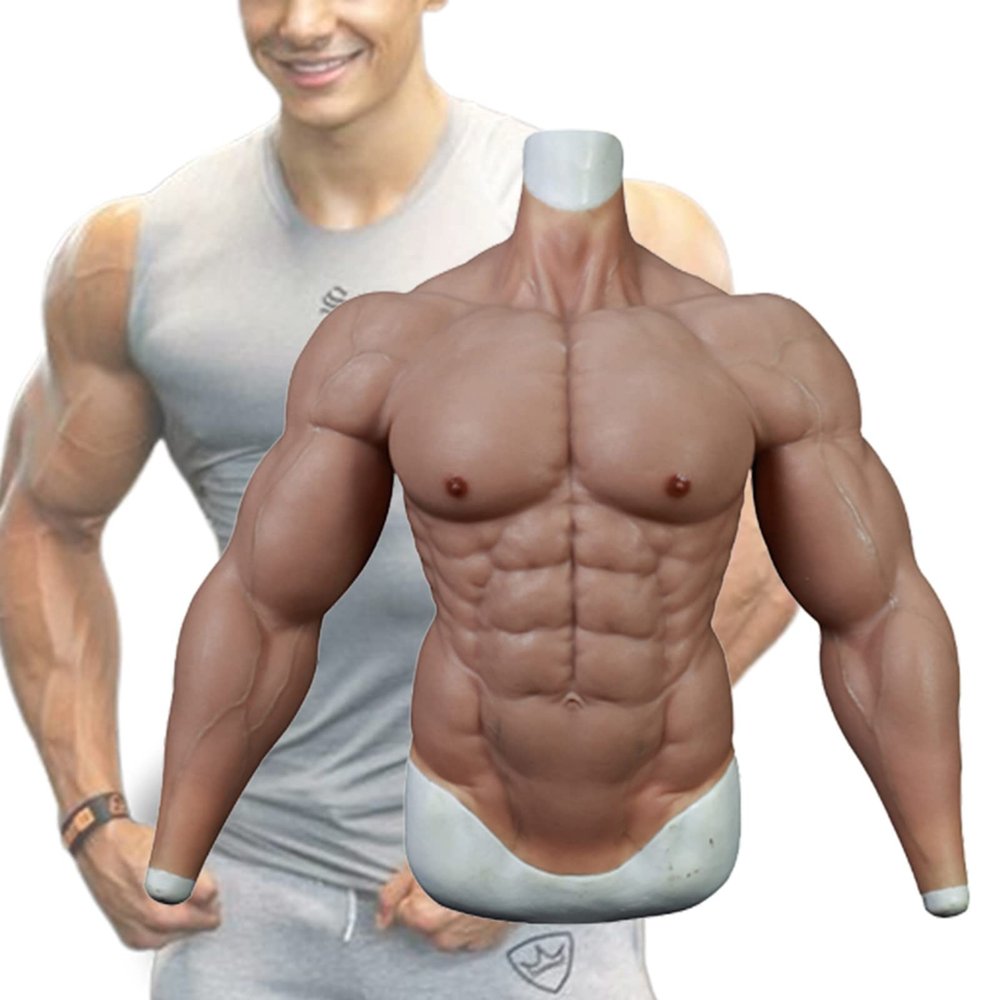 XRSMOU Realistic Fake Muscle, Silicone Male Chest, Half-body Suit, Abdominal Muscle Simulation Skin,for Role Play, Halloween Props