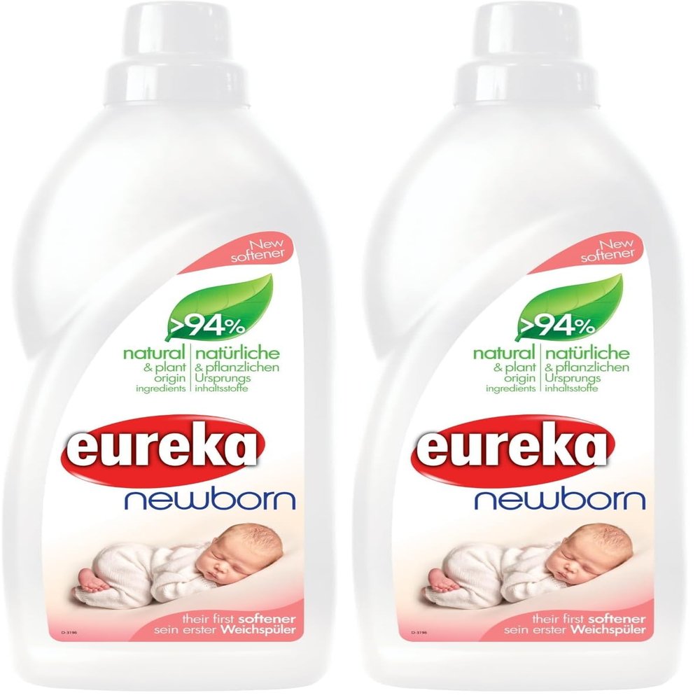 Eureka Newborn Fabric Softener for Newborn Clothes with 94% Natural and Plant Origin Ingredients, 1L (Pack of 2)