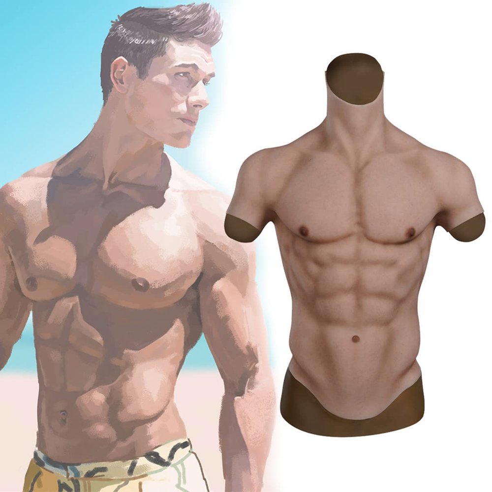 XRSMOU Fake Chest Muscle Men Suit, Soft Silicone Men's Artificial Simulation Muscle, Role Playing Realistic Muscle,for Role Playing, Halloween Tights
