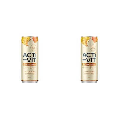 Acti-Vit Sparkling Flavoured Vitamin Water Cans with B Vitamins B5, B6, B9, B12, Vitamin C, Vitamin D, Zinc & Magnesium Zero Sugar 12x 330ml Tropical Flavour (Pack of 2)