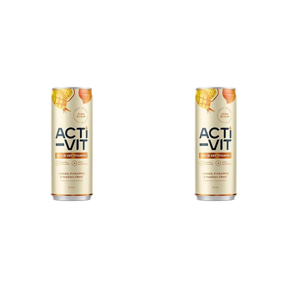 Acti-Vit Sparkling Flavoured Vitamin Water Cans with B Vitamins B5, B6, B9, B12, Vitamin C, Vitamin D, Zinc & Magnesium Zero Sugar 12x 330ml Tropical Flavour (Pack of 2)
