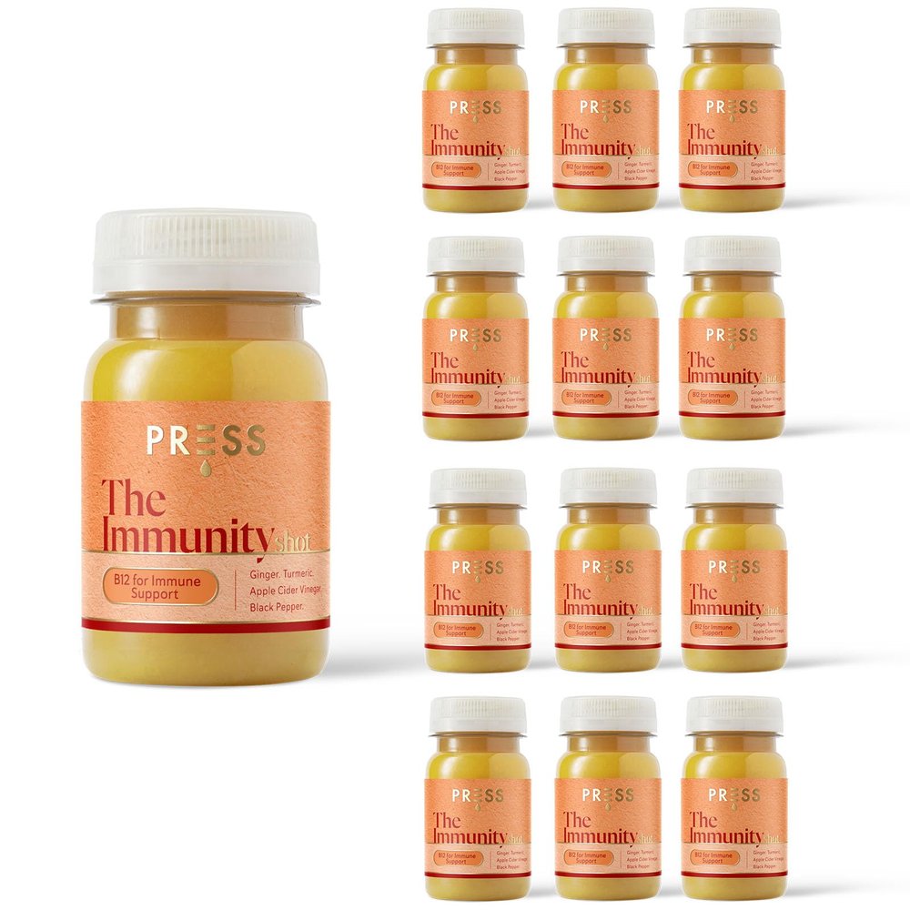 Press Healthfoods, Immunity Shots  12 x 100 ml Pack Immune Boosting Natural Energy Drink with 100% Natural Ingredients, Turmeric, Ginger & Apple Cider Vinegar, Infused with B12