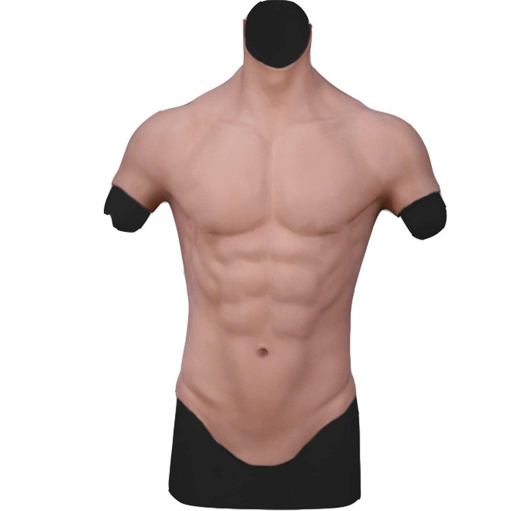 XRSMOU Silicone Male Chest, Fake Muscle Costume, Fake Chest Muscle Vest, Male High Collar Chest,for Role Play, Crossdresser